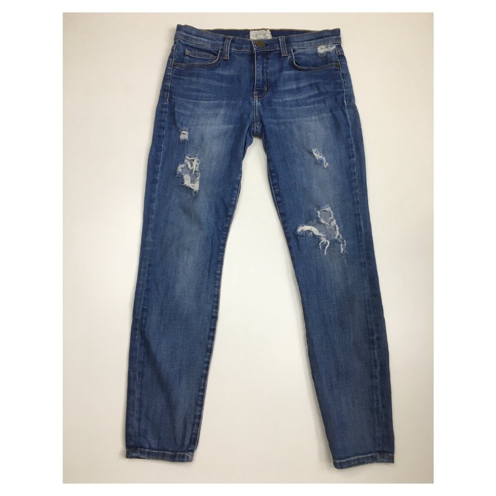 CURRENT ELLIOTT Medium Wash Distressed 5 Pocket Logo Hardware Jeans